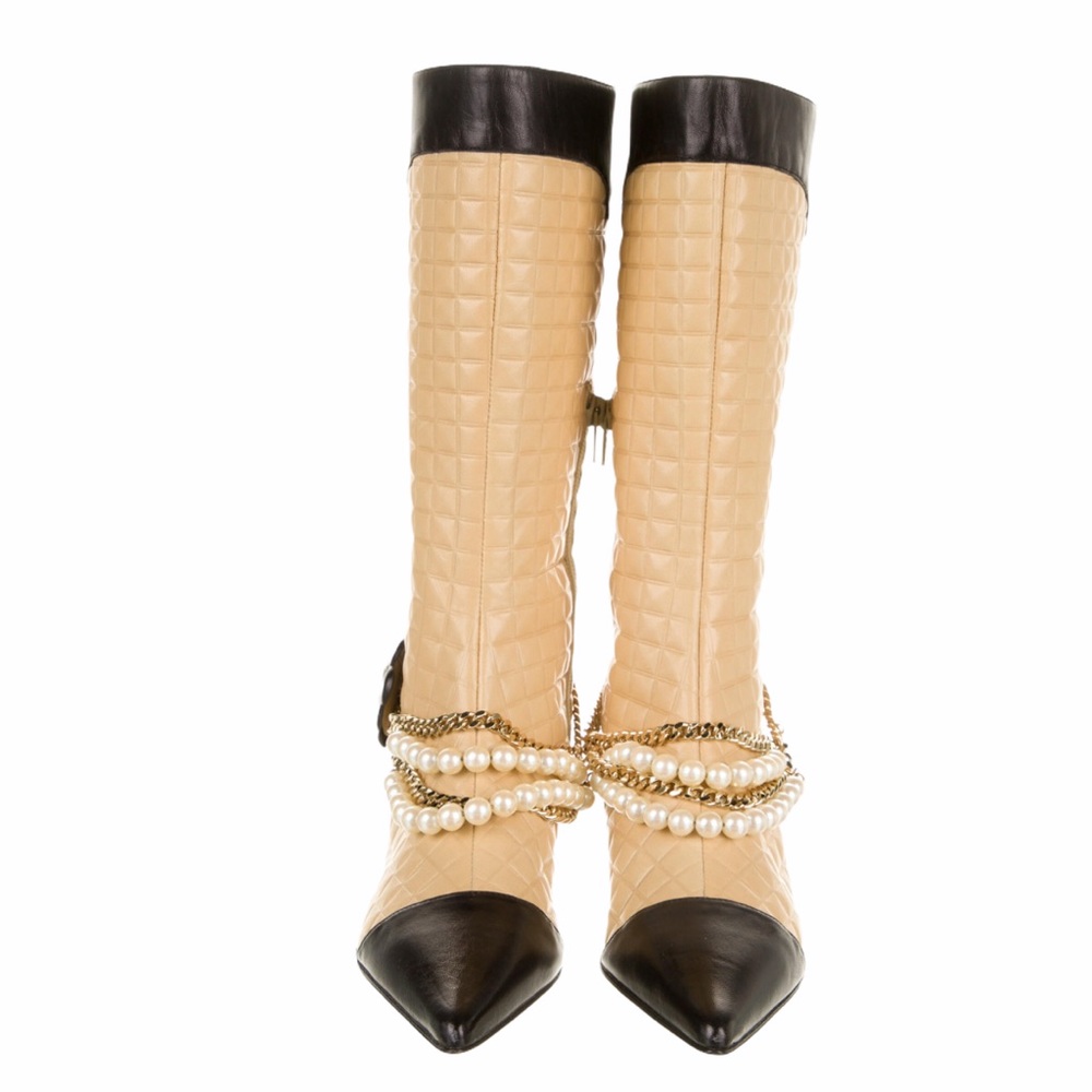 Chanel Camellia Quilted Faux Pearls Boots - Picture 3 of 15